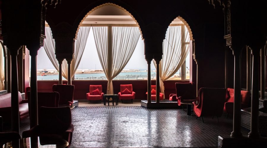 TANGIER, MOROCCO - JUNE 9, 2016: Beautiful interior design of an hotel in Tangier city, Morocco.